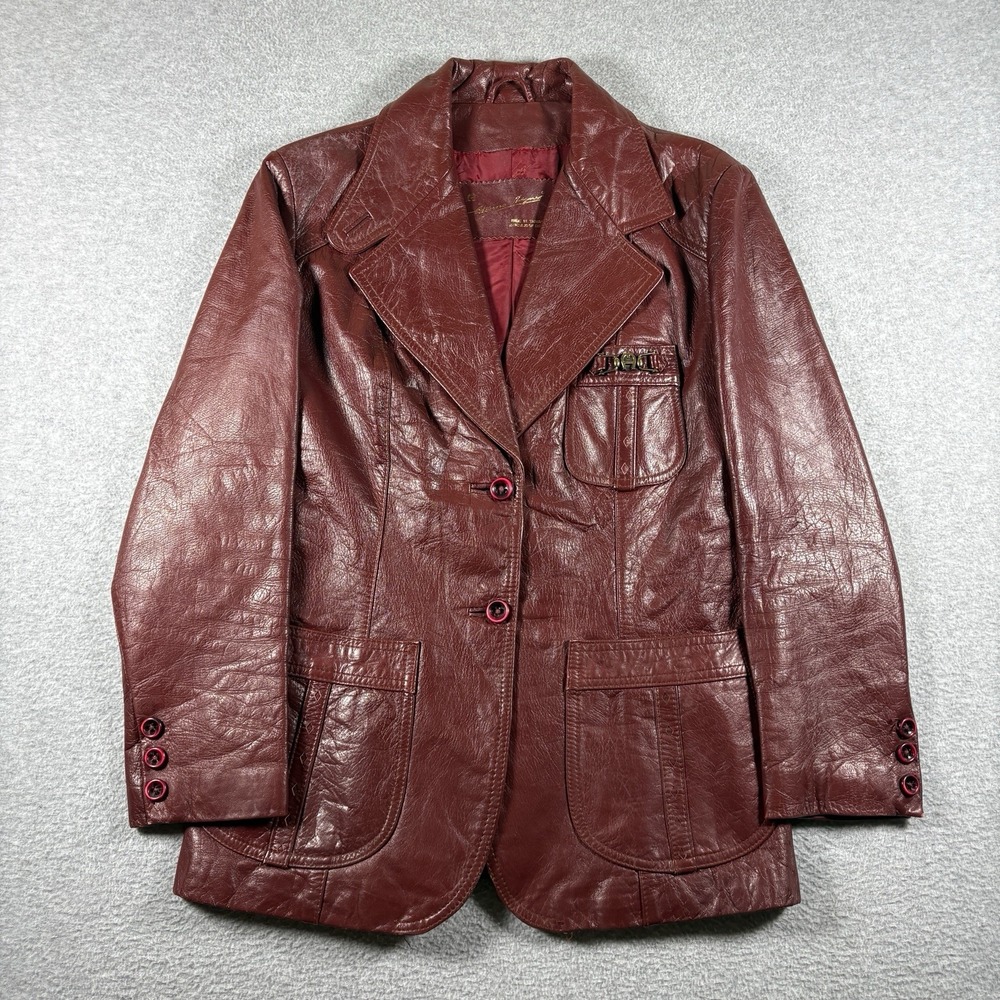 VTG Etienne Aigner 70's Womens Oxblood Burgundy Leather Jacket Blazer Size 16
